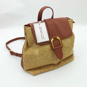 Jen & Co. Avani Backpack Vegan Leather Woven Fabric 11.5x12x4.5 inches